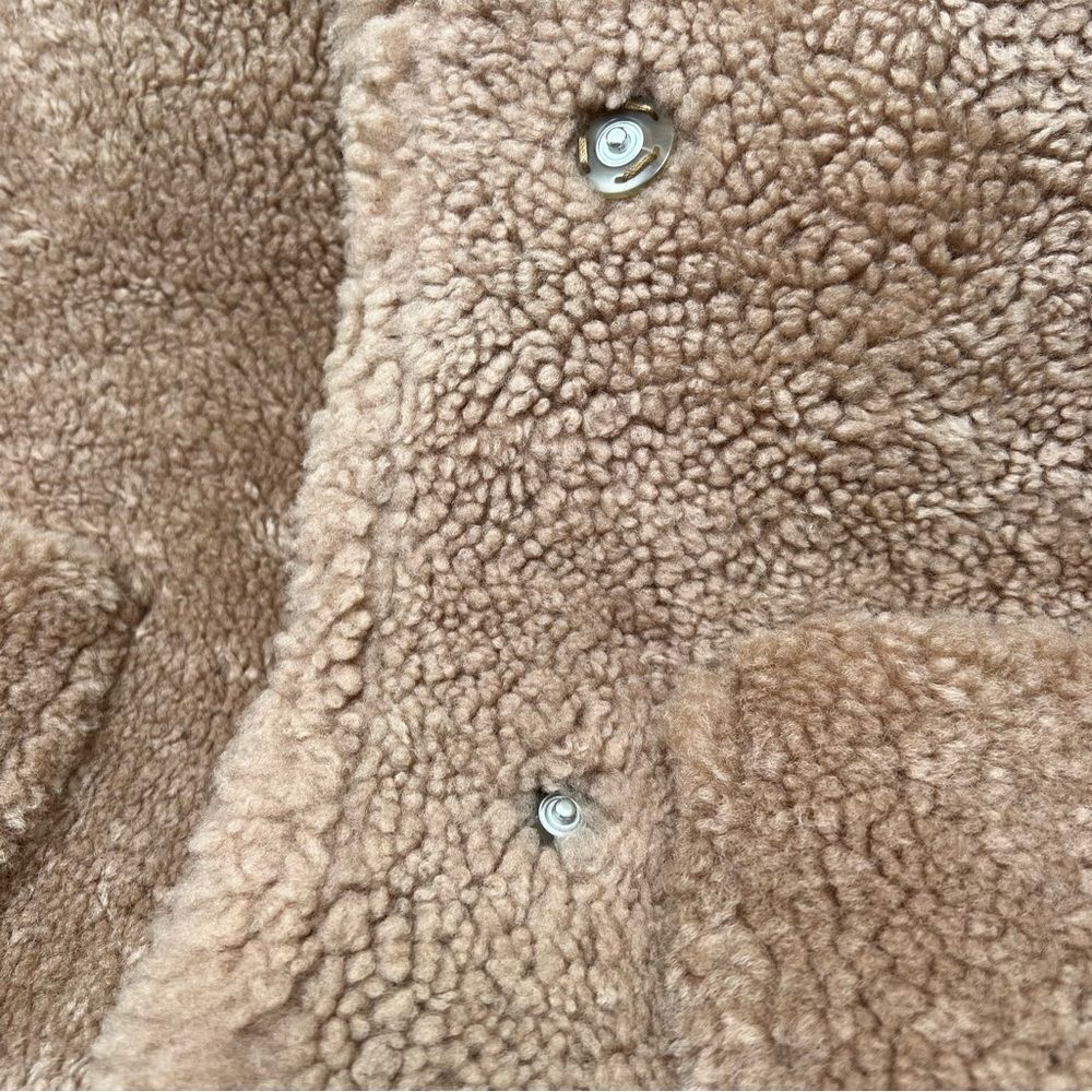 Yves Salomon Mateo Shearling Bomber Jacket Tan Size 42 US 4 100% Lamb Wool - Picture 5 of 10